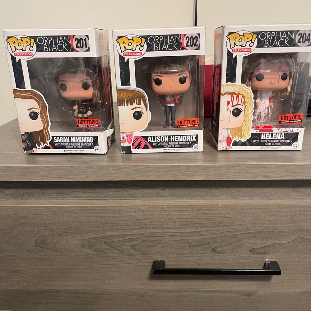 Orphan Black Funko Pop 201, 202, and 204.